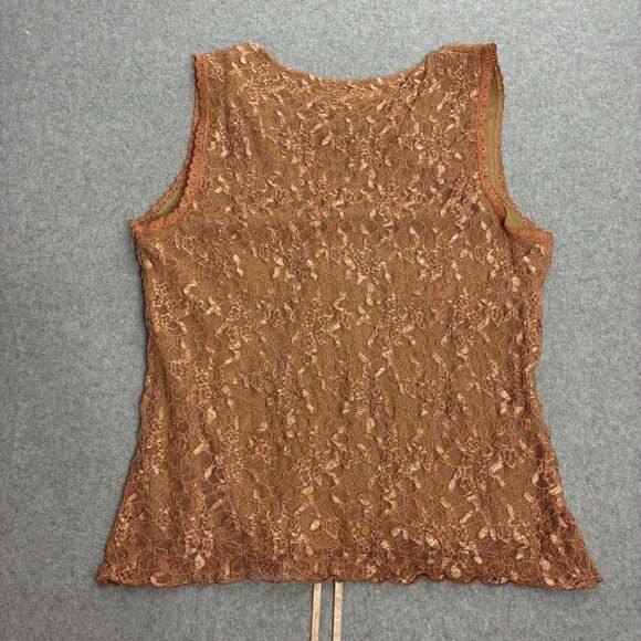 Merona Women’s Lace Sleeveless Blouse Top Brown Tie Front Size Medium - Picture 11 of 14